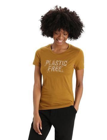 Dámské Tričko Icebreaker Merino Tech Lite II Krátké Sleeve Plastic Free Hnědé | CZ 1346CTVE